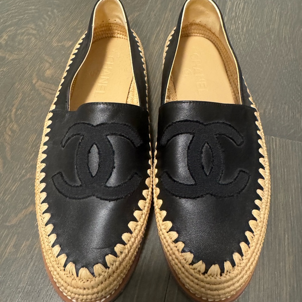 CHANEL Black and Tan Espadrilles
